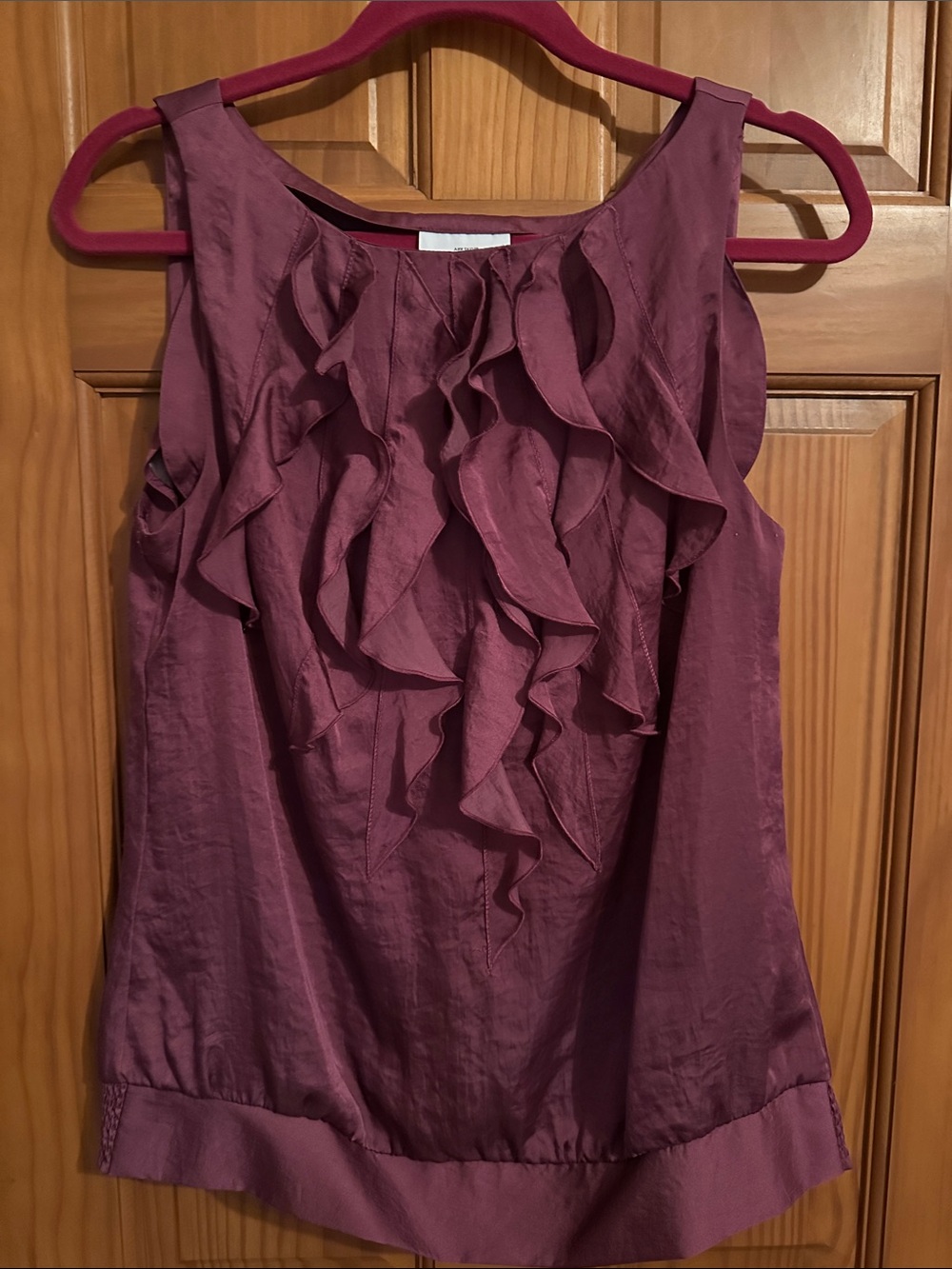LOFT Plum Ruffle Front Sleeveless Blouse